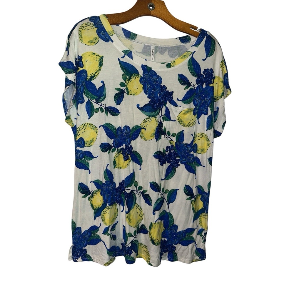 Cathy Knit Cap Sleeve Top Lemons &‎ Flowers One Pocket Size Large